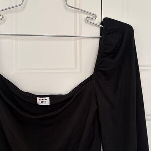 Sunday Best Black Ribbed Squared neckline Crop Top long sleeve